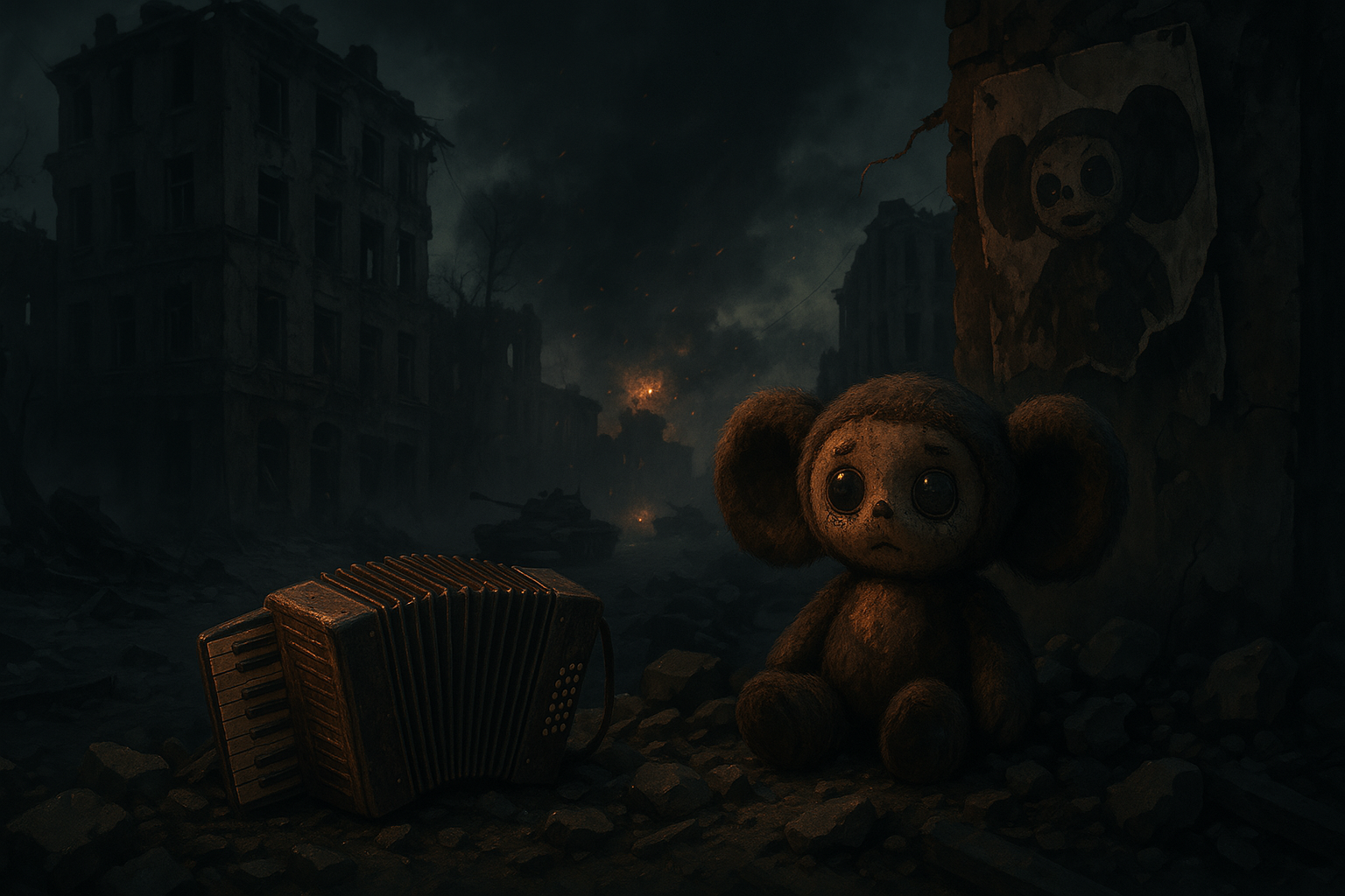 Dark puppet theater scene